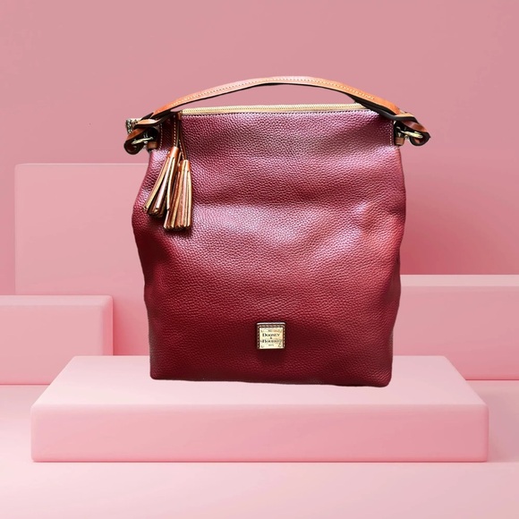 Dooney & Bourke Red and Brown Shoulder Bag with Structured Shape and Tassel - Picture 1 of 14